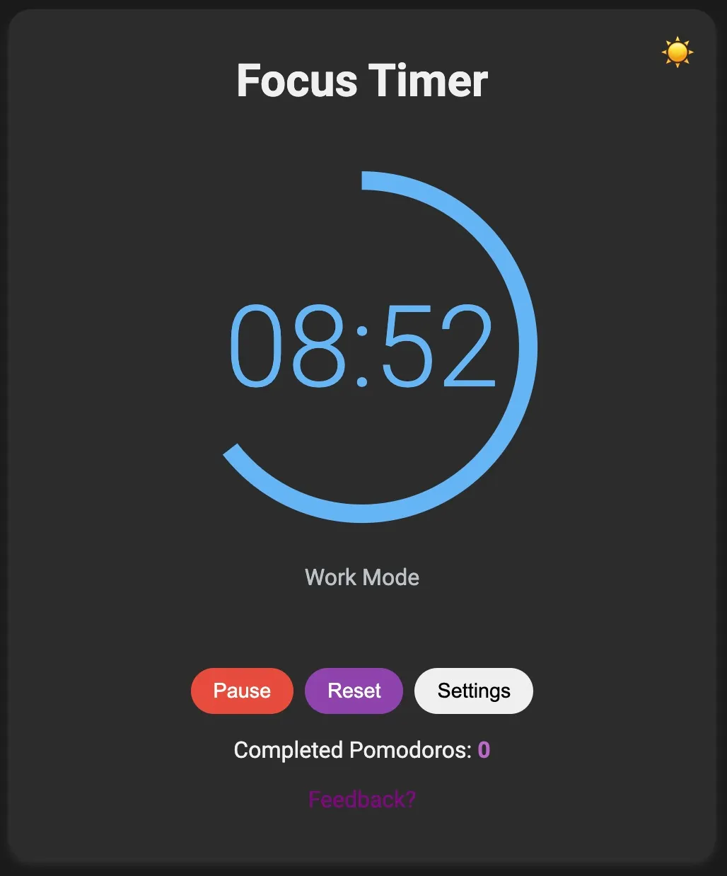 Screenshots of Focus Timer